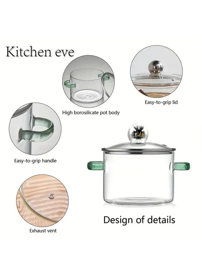 Green Glass Pot With Lid 50 3oz 1500ml Stovetop Cooking For Hotpot Soup Milk Tea - Image 2